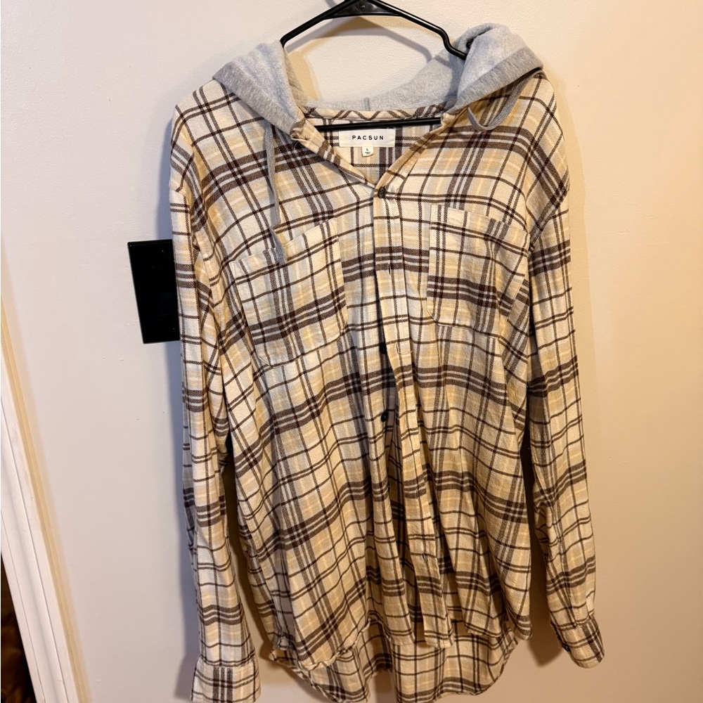 PacSun Cream and Brown Plaid Shirt
